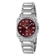Gucci G-Flat Diamond Index Burgundy Galvanized Dial Stainless Steel Watch 24mm - YA166508 1