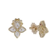 Roberto Coin Tiny Princess Mother-of-Pearl and Diamond 18k Yellow Gold Flower Stud Earrings 1