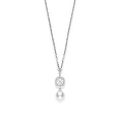 MIKIMOTO Akoya Cultured Pearl and 1/4ctw Diamond 18k White Gold Pendant Necklace 1