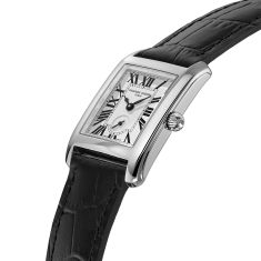 Frederique Constant Classics Carree Silver-Tone Dial Black Leather Strap Watch 28mm - FC-235S2C6