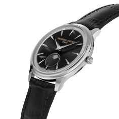 Frederique Constant Classics Moneta Moonphase Black Dial Black Leather Strap Watch 37mm - FC-206B3S6