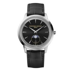Frederique Constant Classics Moneta Moonphase Black Dial Black Leather Strap Watch 37mm - FC-206B3S6