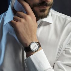 Frederique Constant Classics Moneta Moonphase Silver-Tone Dial Brown Leather Strap Watch 37mm - FC-206S3S6