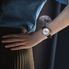 Frederique Constant Classics Moneta Moonphase Silver-Tone Dial Brown Leather Strap Watch 37mm - FC-206S3S6