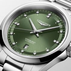 Longines Conquest Green Diamond Accented Dial Stainless Steel Bracelet Watch 41mm - L38304076
