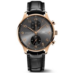 Previously Owned IWC Portugieser Chronograph Black Dial Black Leather Strap Watch 41mm - IW371610