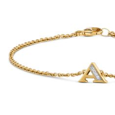 David Yurman Petite Pave Initial Chain Bracelet in 18K Yellow Gold with Diamond A