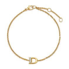 David Yurman Petite Pave Initial Chain Bracelet in 18K Yellow Gold with Diamond D