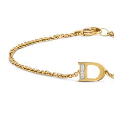 David Yurman Petite Pave Initial Chain Bracelet in 18K Yellow Gold with Diamond D