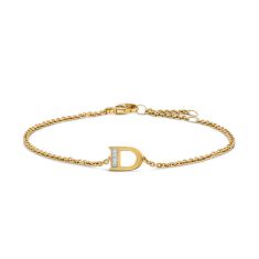 image of David Yurman Petite Pave Initial Chain Bracelet in 18K Yellow Gold with Diamond D with sku:20563052