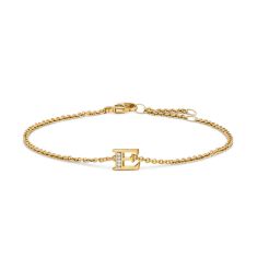 image of David Yurman Petite Pave Initial Chain Bracelet in 18K Yellow Gold with Diamond E with sku:20563060