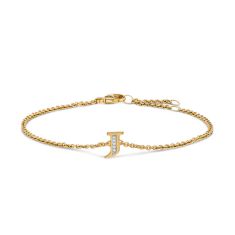 image of David Yurman Petite Pave Initial Chain Bracelet in 18K Yellow Gold with Diamond J with sku:20563078