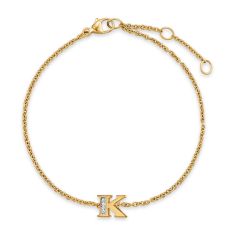 David Yurman Petite Pave Initial Chain Bracelet in 18K Yellow Gold with Diamond K