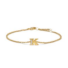 image of David Yurman Petite Pave Initial Chain Bracelet in 18K Yellow Gold with Diamond K with sku:20563086