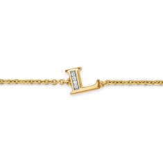 David Yurman Petite Pave Initial Chain Bracelet in 18K Yellow Gold with Diamond L