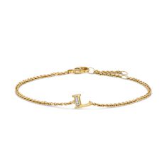 image of David Yurman Petite Pave Initial Chain Bracelet in 18K Yellow Gold with Diamond L with sku:20563094