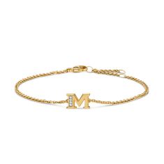 image of David Yurman Petite Pave Initial Chain Bracelet in 18K Yellow Gold with Diamond M with sku:20563102