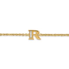 David Yurman Petite Pave Initial Chain Bracelet in 18K Yellow Gold with Diamond R