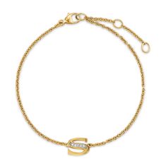 David Yurman Petite Pave Initial Chain Bracelet in 18K Yellow Gold with Diamond S