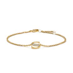 image of David Yurman Petite Pave Initial Chain Bracelet in 18K Yellow Gold with Diamond S with sku:20563128