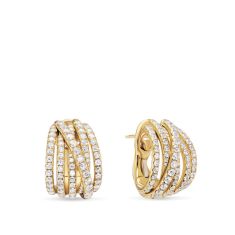 image of David Yurman Pave Crossover Shrimp Earrings in 18K Yellow Gold with Diamonds, 19.6mm with sku:20563268