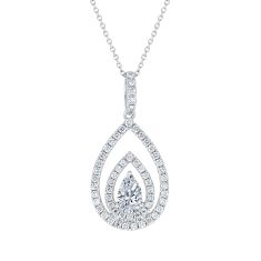1ctw Pear Lab Grown Diamond Frame 14k White Gold Pendant Necklace