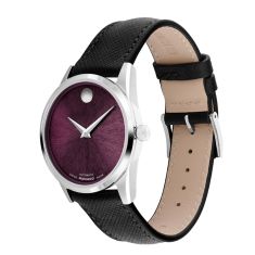 Movado Museum Classic Automatic Purple Dial Black Leather Strap Watch 33mm - 0608005