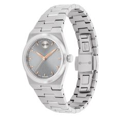 Movado BOLD Quest Mini Grey Dial Stainless Steel Bracelet Watch 28mm - 3601290