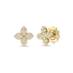 Roberto Coin Love in Verona Medium 3/8ctw Pave Diamond 18k Yellow Gold Flower Stud Earrings