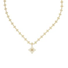 image of Roberto Coin Principessa 1/20ctw Diamond Flower Pendant and Flower Chain 18k Yellow Gold Necklace with sku:20564571
