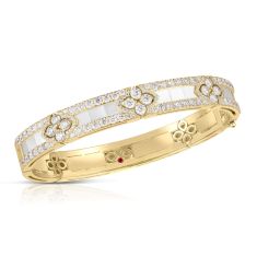 image of Roberto Coin Love In Verona Diamond Flower Mother of Pearl 18k Yellow Gold Bangle Bracelet with sku:20564647
