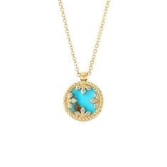image of Roberto Coin Venetian Medallion Turquoise and 1/20ctw Diamond 18k Yellow Gold Pendant Necklace with sku:20564688