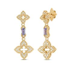 Roberto Coin Venetian Princess Carnival 5/8ctw Diamond and Tanzanite Flower Dangle 18k Yellow Gold Drop Earrings
