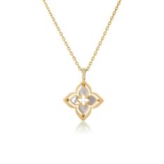 image of Roberto Coin Venetian Princess Pirouette 1/6ctw Diamond and Mother of Pearl Small Flower 18k Yellow Gold Pendant Necklace with sku:20564852