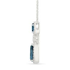 London Blue Topaz and Created White Sapphire Sterling Silver Drop Pendant Necklace