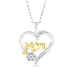 1/10ctw Diamond Mom Heart Pendant Two-Tone 10k Yellow Gold and Sterling Silver Pendant Necklace 1