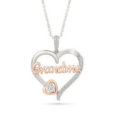 1/10ctw Diamond Grandma Heart Two-Tone 10k Rose Gold and Sterling Silver Pendant Necklace