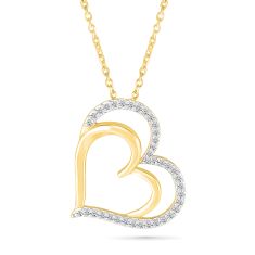 1/10ctw Diamond 10k Yellow Gold Double Heart Pendant Necklace