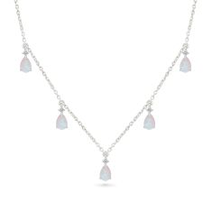 Created Opal and 1/10ctw Diamond Sterling Silver Station Necklace
