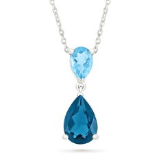 London Blue Topaz and Swiss Blue Topaz Sterling Silver Drop Pendant Necklace