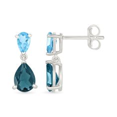 London Blue Topaz and Swiss Blue Topaz Sterling Silver Drop Earrings