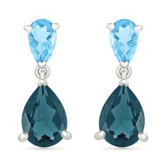 London Blue Topaz and Swiss Blue Topaz Sterling Silver Drop Earrings