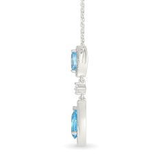 Swiss Blue Topaz and Created White Sapphire Sterling Silver Drop Pendant Necklace