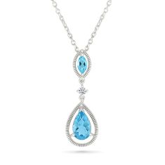 Swiss Blue Topaz and Created White Sapphire Sterling Silver Drop Pendant Necklace 1