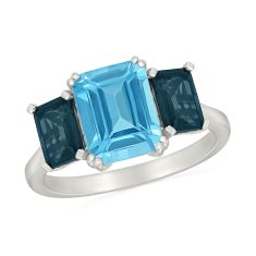 Swiss Blue Topaz and London Blue Topaz Sterling Silver Three-Stone Ring 1