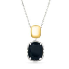 image of Black Onyx Two-Tone Sterling Silver and 10k Yellow Gold Pendant Necklace with sku:20566105