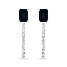 Black Onyx and Created White Sapphire Sterling Silver Drop Earrings 1