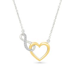 1/20ctw Diamond Two-Tone 10k Yellow Gold and Sterling Silver Infinity and Heart Pendant Necklace