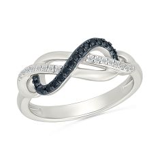 1/6ctw Black Diamond and Diamond Sterling Silver Infinity Ring
