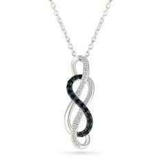 1/6ctw Black Diamond and Diamond Sterling Silver Infinity Pendant Necklace